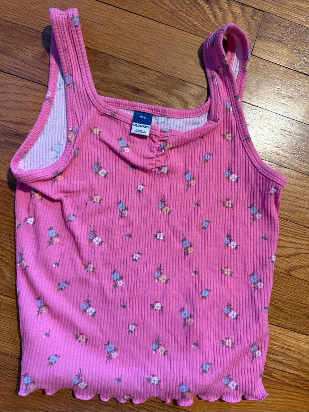 Old Navy Pink Floral Ribbed Tank Top